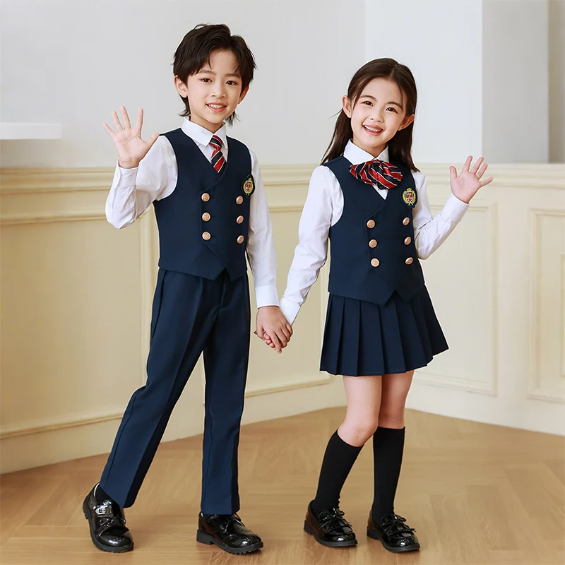 5 pezzi stile britannico college asilo scuola uniforme JK abiti camicia per bambini gonna a pieghe vestito coro performance costume vestito