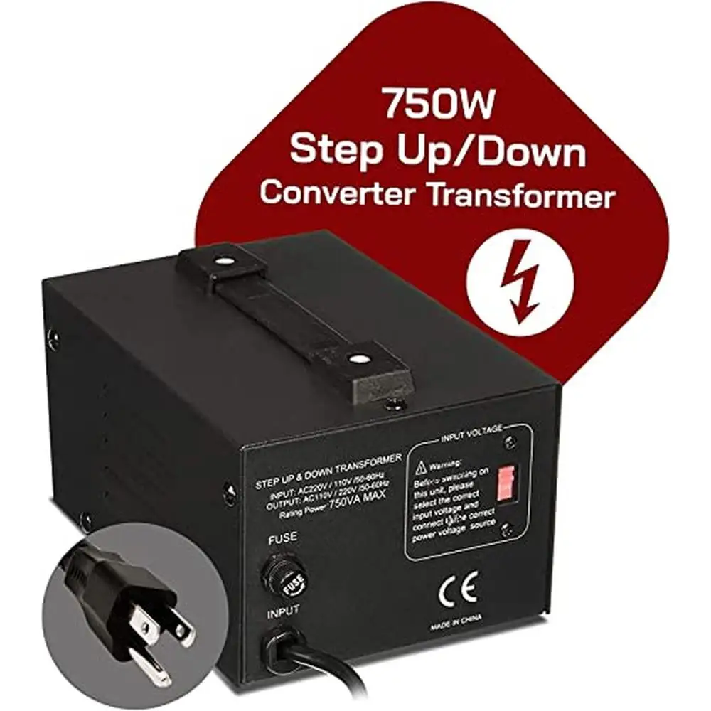 Voltage Converter Transformer Step Up/Down 750W 110v to 220v 220v to 110v Universal Sockets Grounded Cord Fuse Protection Heavy