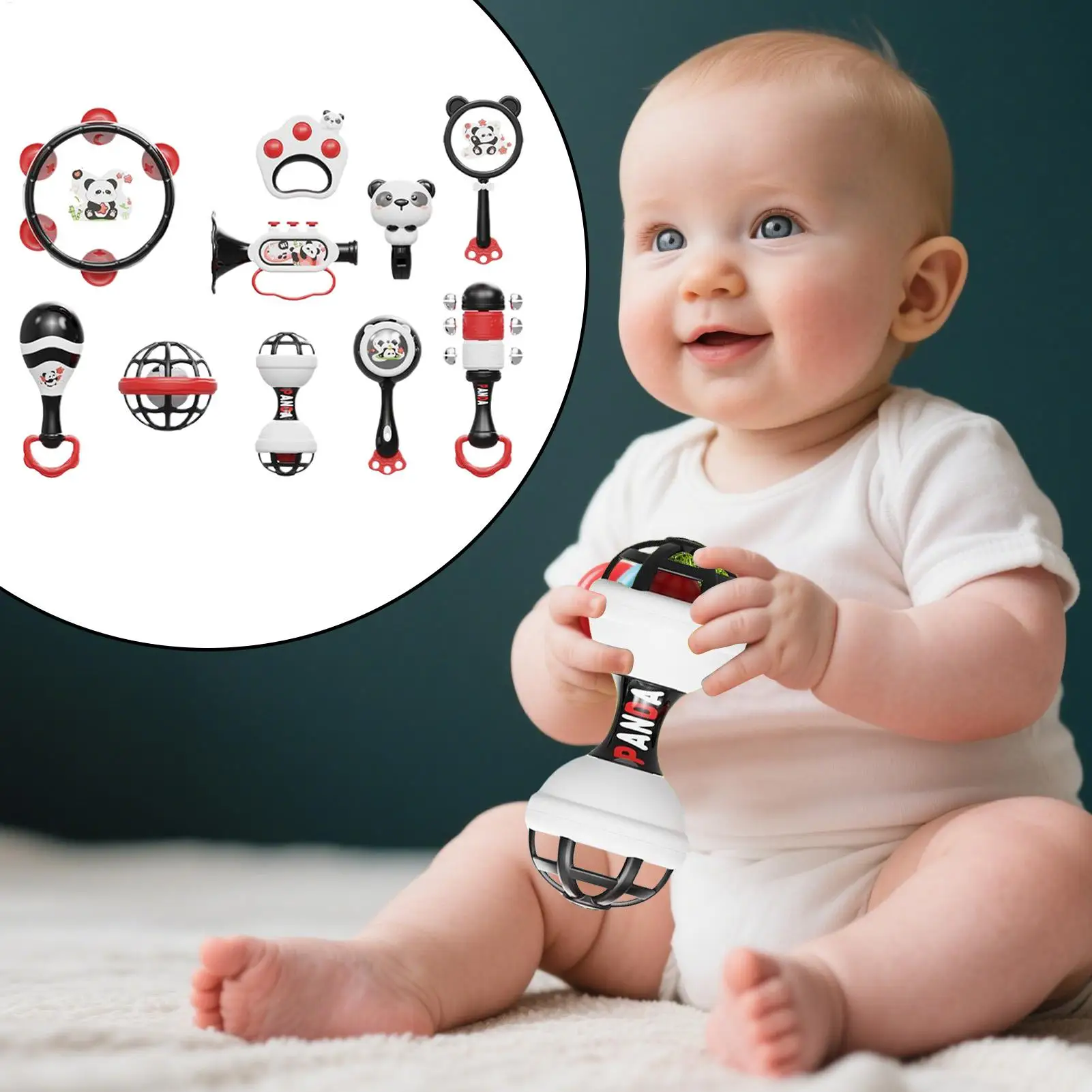 Rattle Toy Set Panda Grab Shake Rattles Sensory Teether Musical Instruments For Early Childhood Development Preschool Learning