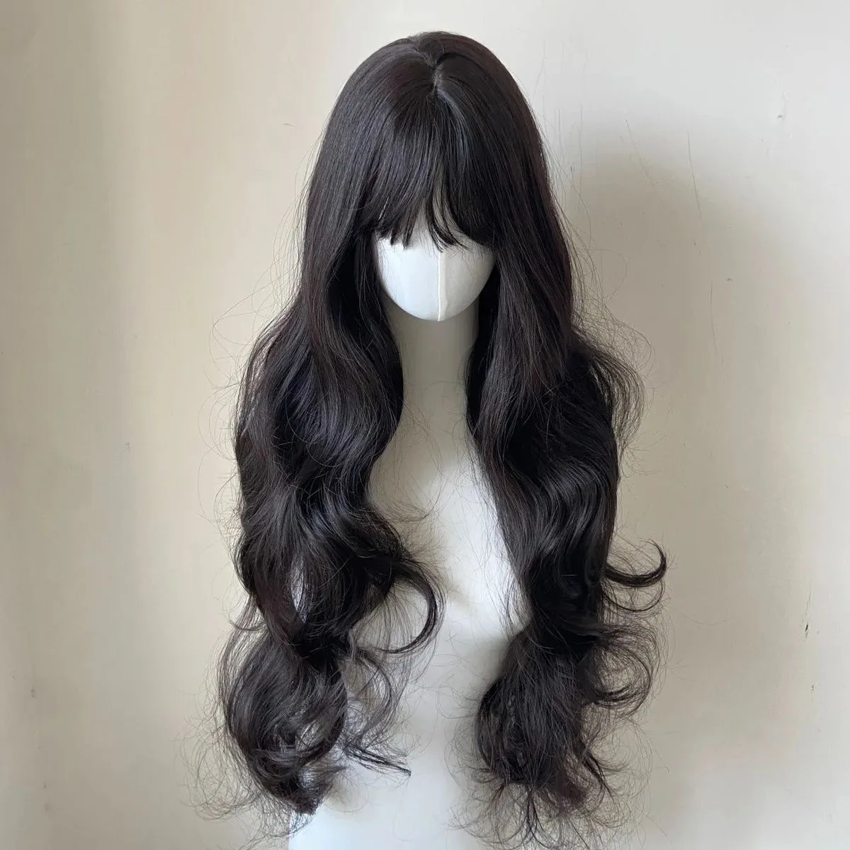 Lolita Black Wig for Women Long Wavy Hair 32inch Curly Wig with Bangs  Cosplay Headband Wigs Synthetic Wigs for Daily Use