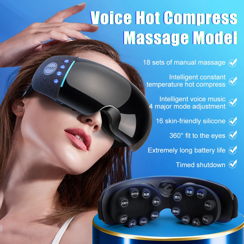 Electric Eye Massager Vibration Eye Massage Glasses Hot Compress Acupressure Kneading Therapy Massage Relief Fatigue Dark Circle