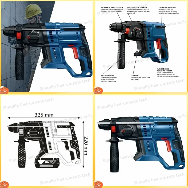GBH 180-LI Cordless Rotary Hammer SDS PLUS Brushless Motor 18V Lithium Impact Drill Power Tool for Concrete Drilling