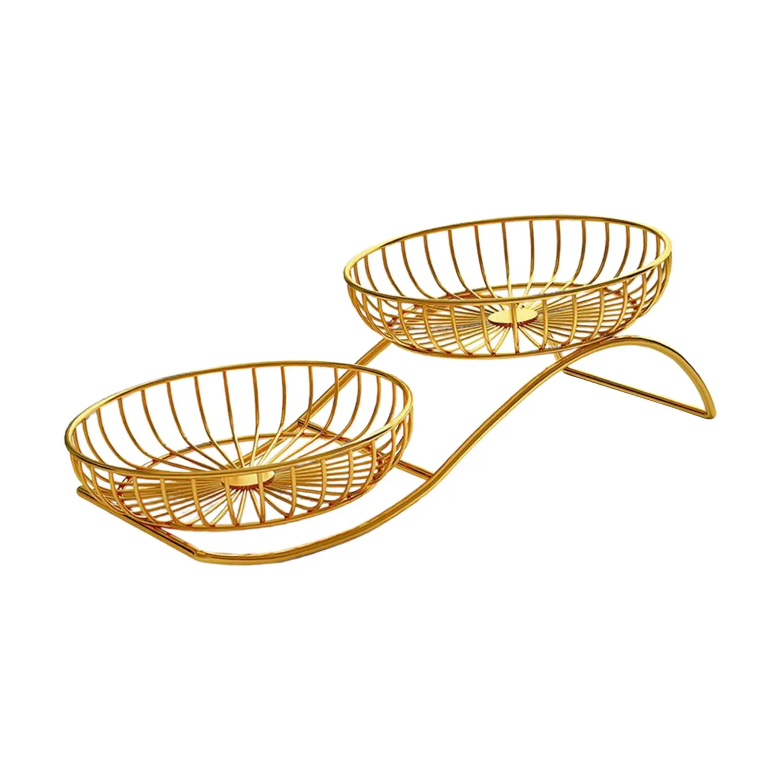 2 Tier Metal Fruit Basket Kitchen Counter Plate Iron Wire Storage Holder for Fruits Vegetables Eggs Snack Bread Organizer