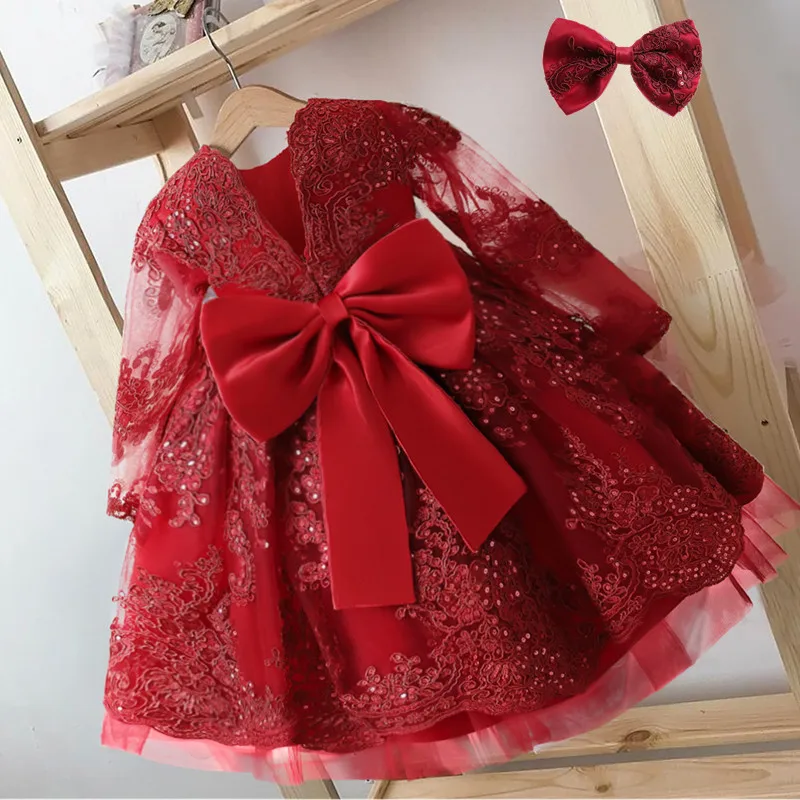 Toddler Baby Girls 1st Birthday Baptism Dresses Embroidered Elegant Princess Party Gown First Communion Infant Kids Lace Dress
