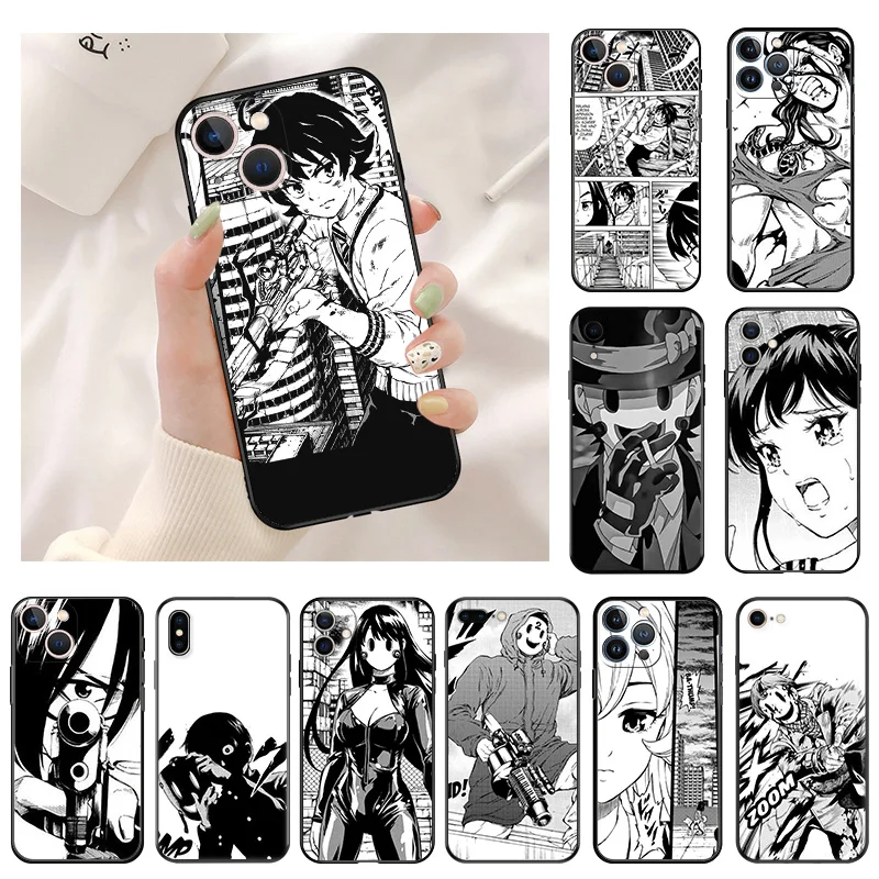 Silicone Black Phone Cases for iphone 16 Pro Max 7 8 14 15 Plus SE XR 11 12 13 Mini 15Pro Anime High Rise Invasion Soft Cover