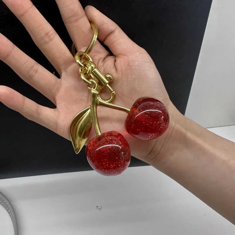 الأحمر الشفاف كريستال الكرز قلادة الديكور لمدرب حقيبة يد حقائب كتف المرأة حقيبة سلسلة مفاتيح سحر الإكسسوارات