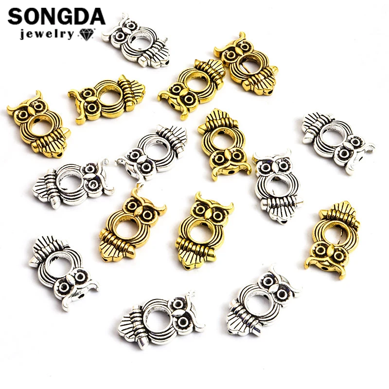 10Pcs Fashion Mental Owl Loose Bead Alloy Animal Spacer Large Hole Bead For Believer DIY Making Bracelet Lucky Jewelry Accessory