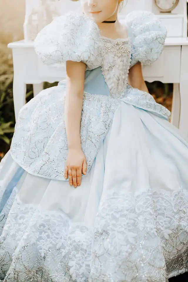 فستان سندريلا للفتيات لالتقاط الصور الفوتوغرافية فستاين سهرة/فساتين الحفلات للأطفال فستان عيد ميلاد دانتيل مطرز بالخرز فستان فتاة الزهور لحفلات الزفاف #4