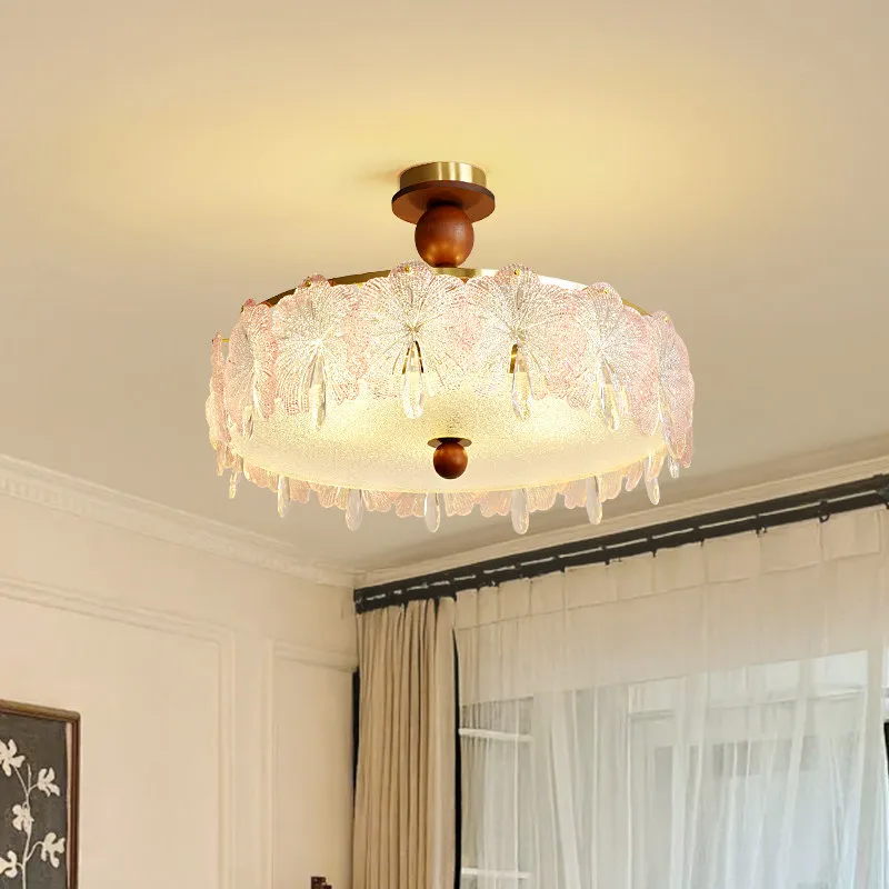 French retro bedroom ceiling light medium antique petal glass master bedroom room light full spectrum eye protection study light