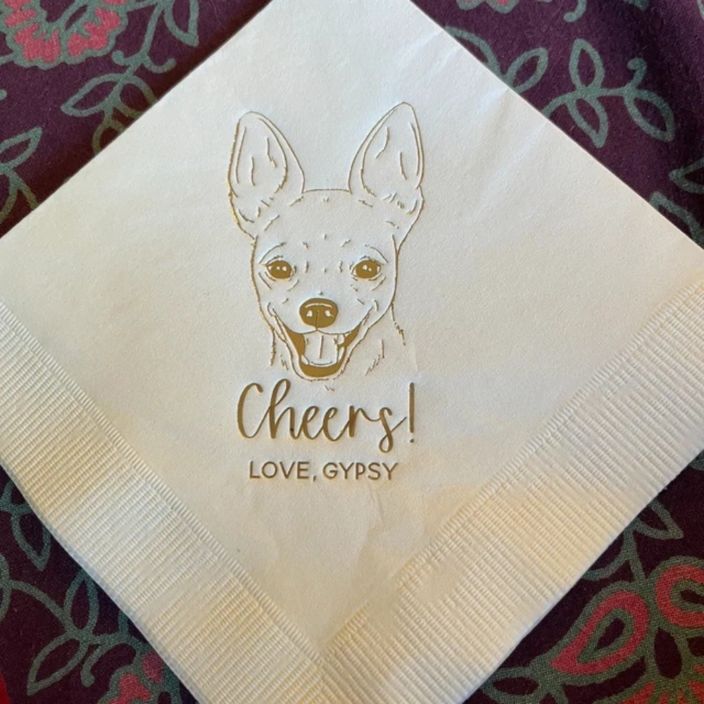 

50Pcs Personalized Illustrated Dog Wedding Cocktail Napkins, Party Banquet Reception Napkins Lunch Dinner Pet Napkins