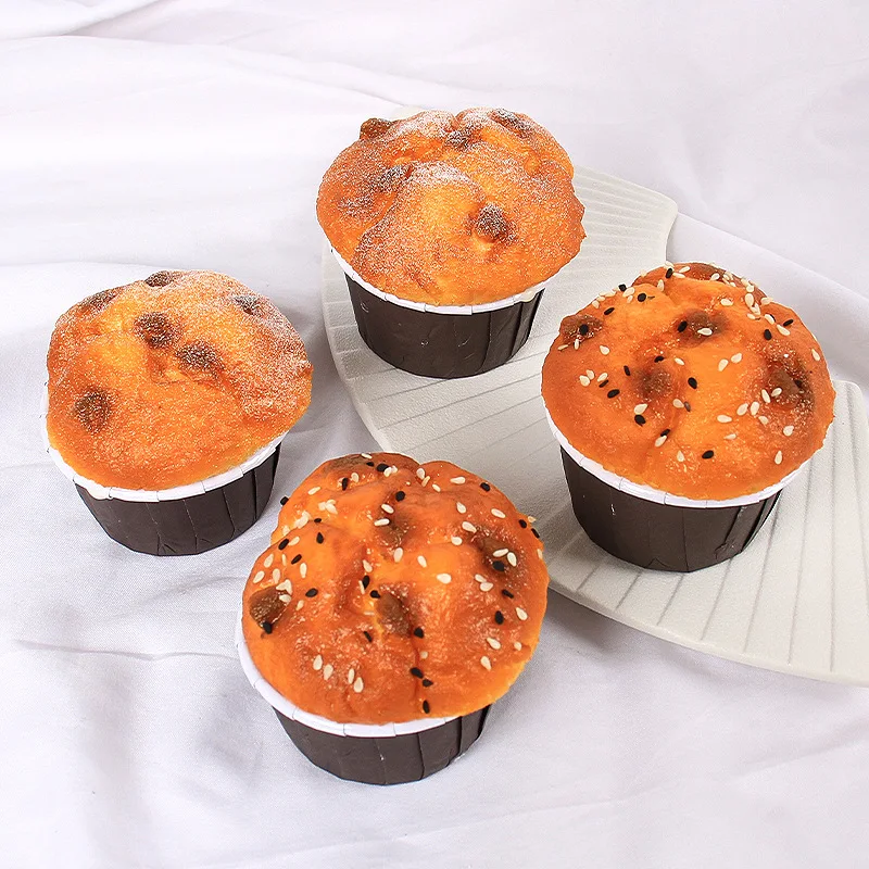 

6pcs Fake Cupcake Chiffon Cake Artificial Paper Cup Cake Food Model Props Sweet Table Decor Bakery Window Display Decorations