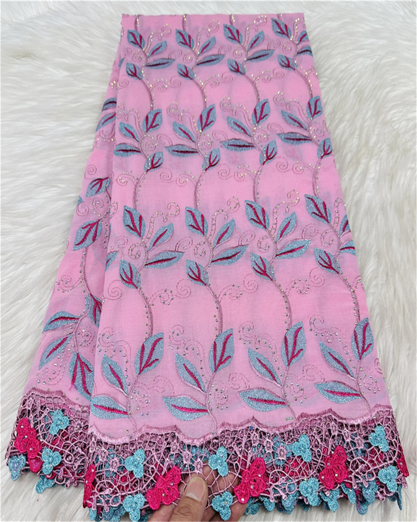 5 Yard Heavy Beaded Swiss Voile Lace Custom-shaped Diamonds Embroidery African 100% Cotton High Quality Dubai Style