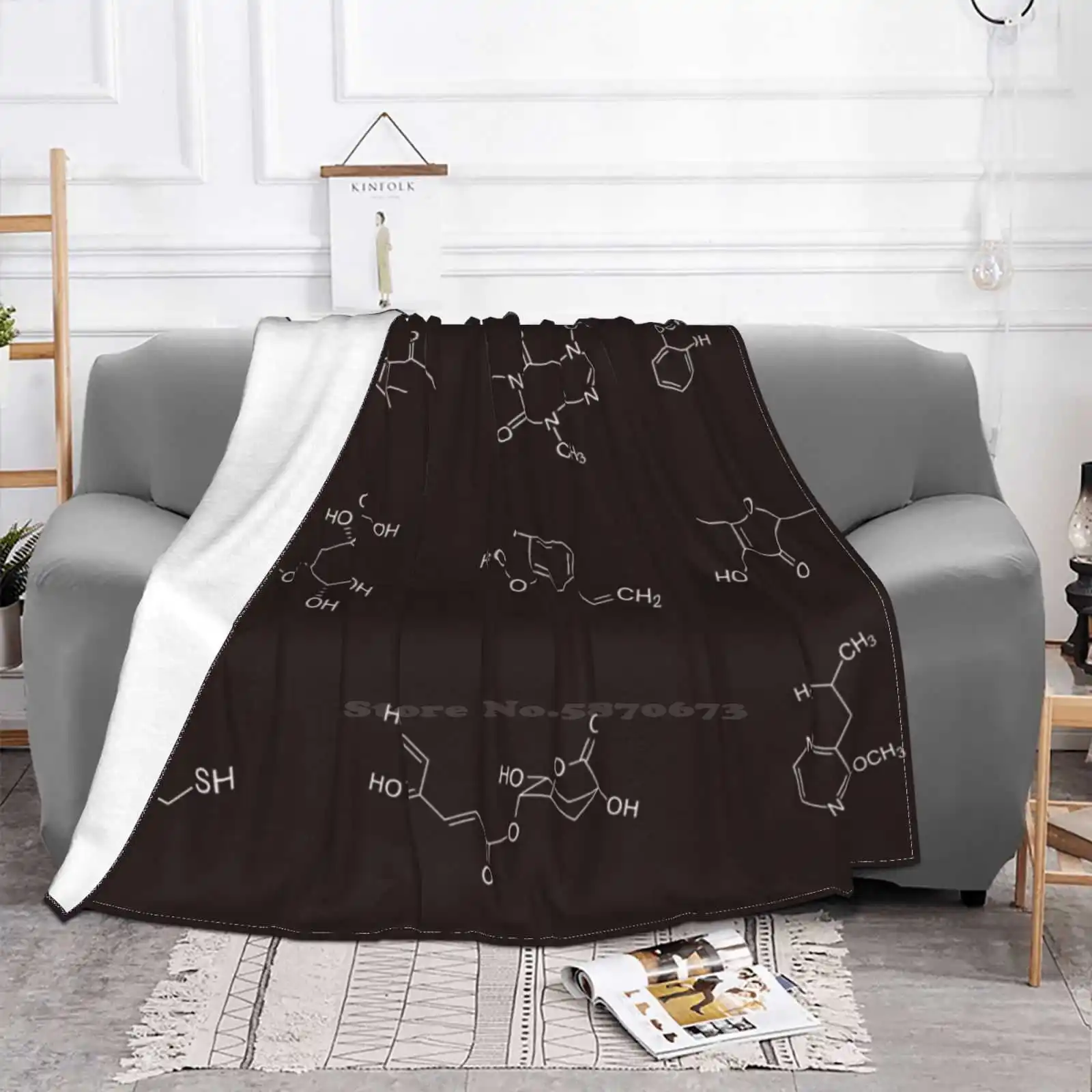 Coffee Chemistry Blanket Soft Warm Travel Portable Blanket Coffee Molecules Chemistry Science Knowledge Black Java Addict