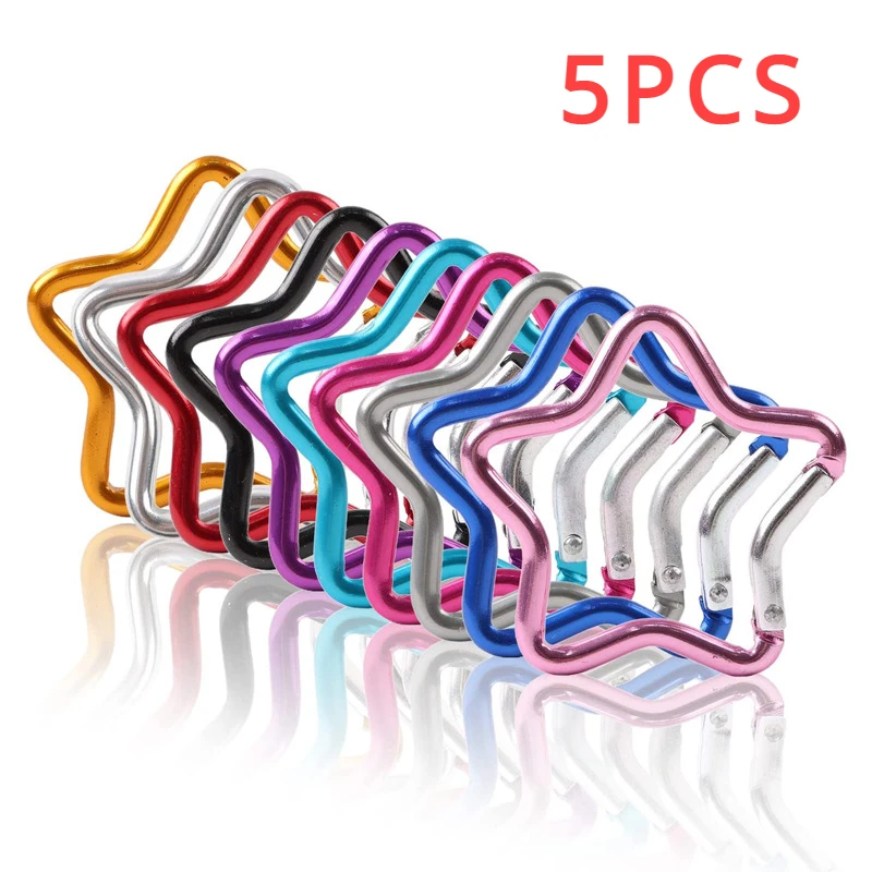 5PCS Aluminum Alloy Outdoor Star Shaped Spring Locking Carabiner Clip Keychains for Backpack Camping Hiking Traveling