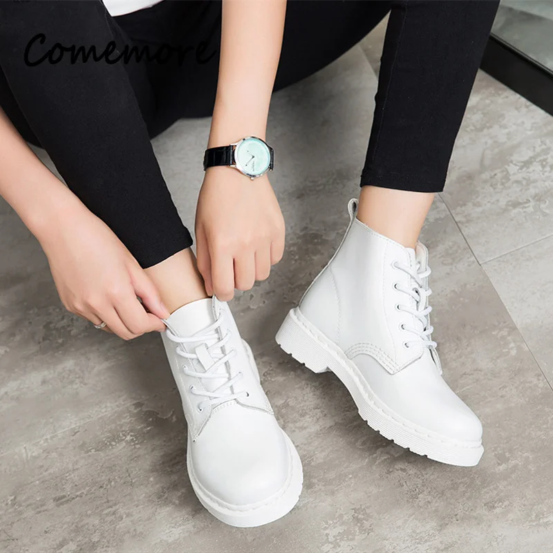 Comemore Platform Motorcycle Boot Female Autumn Winter Gothic Shoes Woman Punk Botas Mujer 2023 Leather Women White Ankle Boots