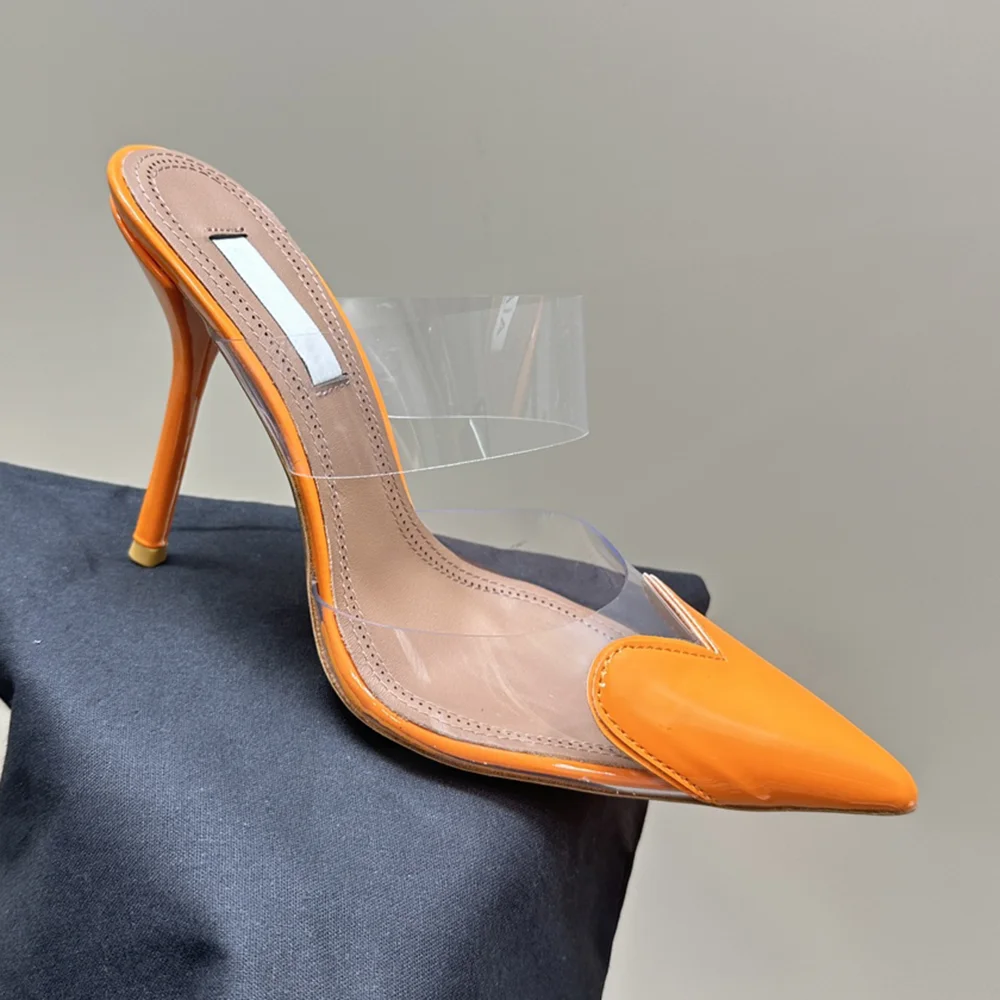 Designer's New PVC high-heeled Sandals Women's Pointed Color Blocked Slim high heels Summer Dresses Fashion Shoes 42 41