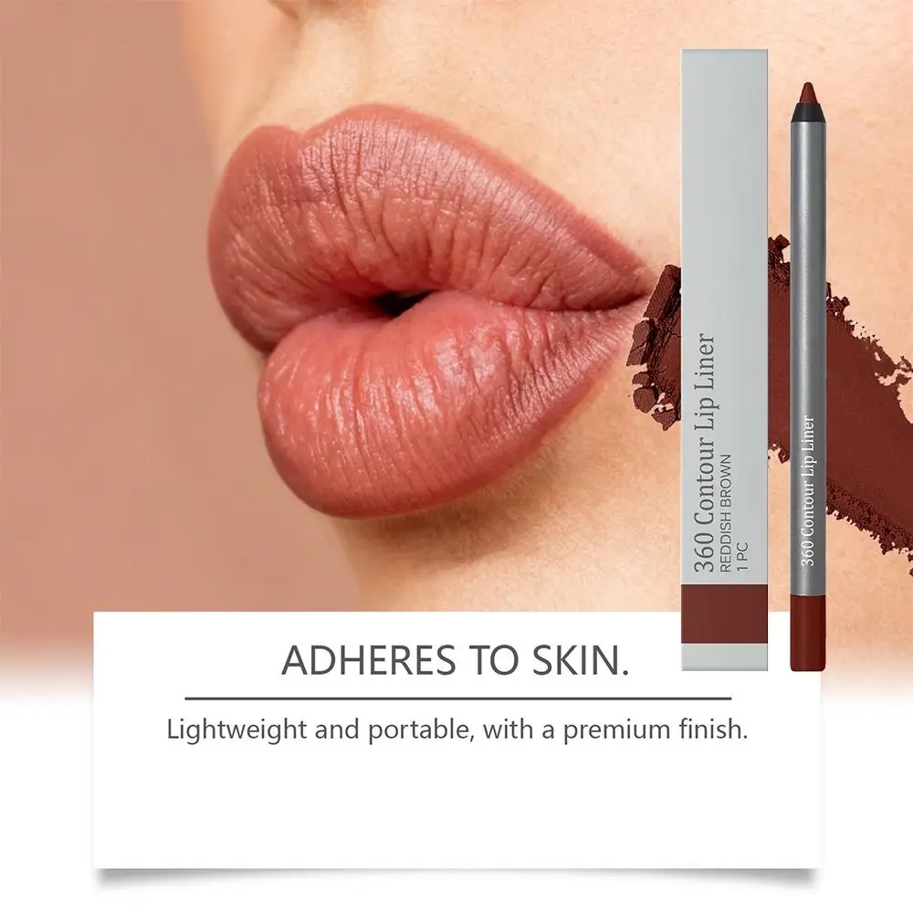 Delineador labial fosco de veludo marrom vermelho, lápis labial de longa duração com desenvolvimento de cor, à prova d'água, sem manchas, maquiagem labial