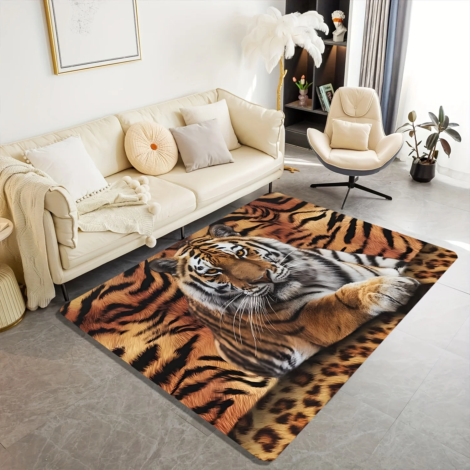 Realistic tiger pattern theme Flannel-printed floor mats are slip-resistant Suitable living room bedroom terrace garden carpets