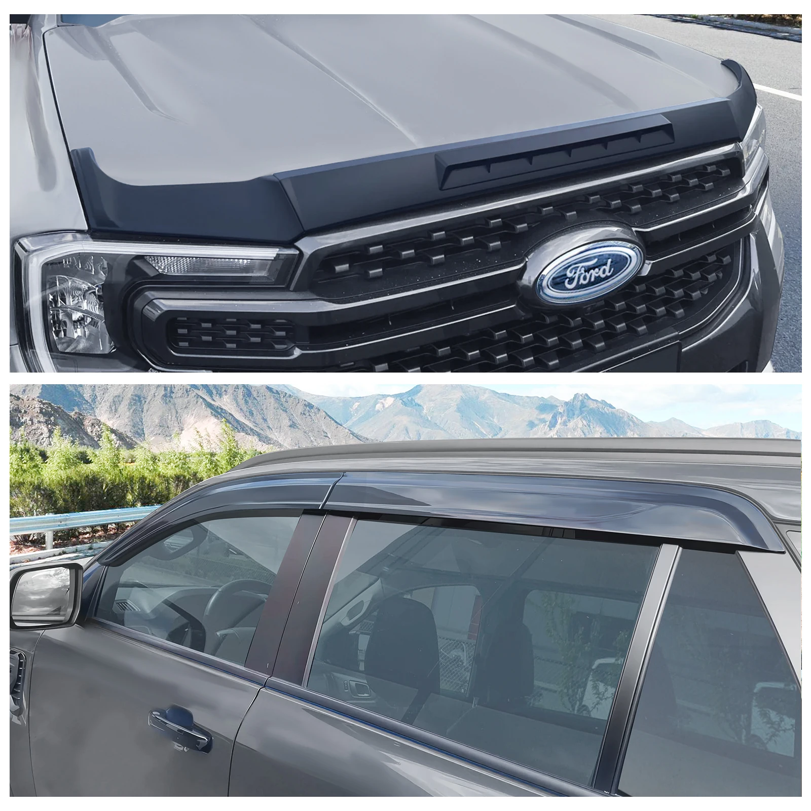 Bonnet Protector Guard +Wind Deflector Window Visor Weather Shield For Ford Everest Next Generation 2023 2024 Accessories