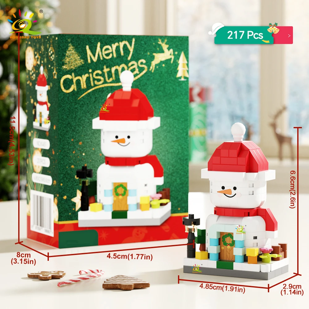 Huiqibao Moc Kerst Kerstman Huis Bouwstenen Stad Sneeuw Man Snoep Thuis Kerstboom Baksteen Set Speelgoed Voor Kinderen Kids Gift