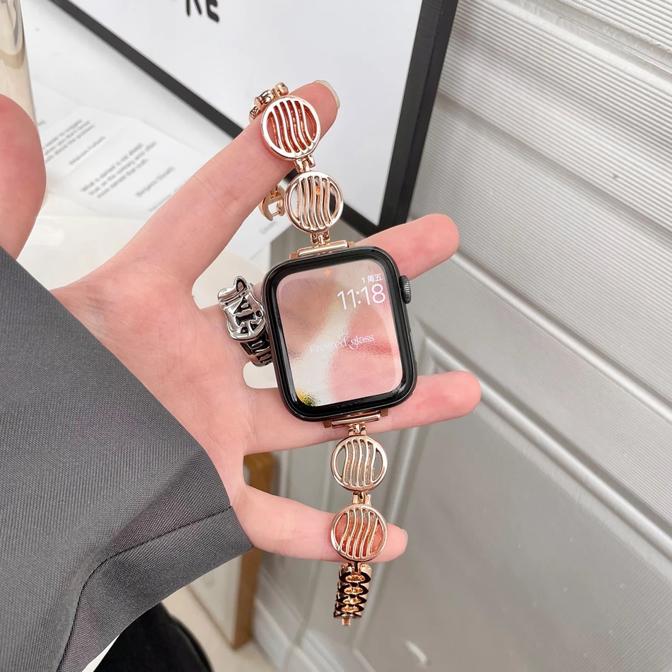 Ripple pulseira redonda para apple relógio ultra 49mm iwatch série 6 7 8 se 4 5 38/40/41mm 42/44/45mm pulseira de aço metal correa