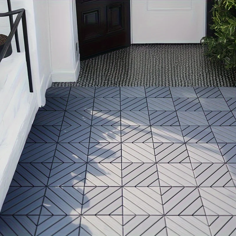 Plastic Interlocking Deck Tiles - 12"x12" Square, Waterproof, All-weather Use, Easy-to-install Patio Deck Tiles, Optional Edge And Corner Guards, Suitable For Swimming Pools, Balconies, Backyards, High Load Capacity, 10 Edge Strips/ 44 Floor Tiles