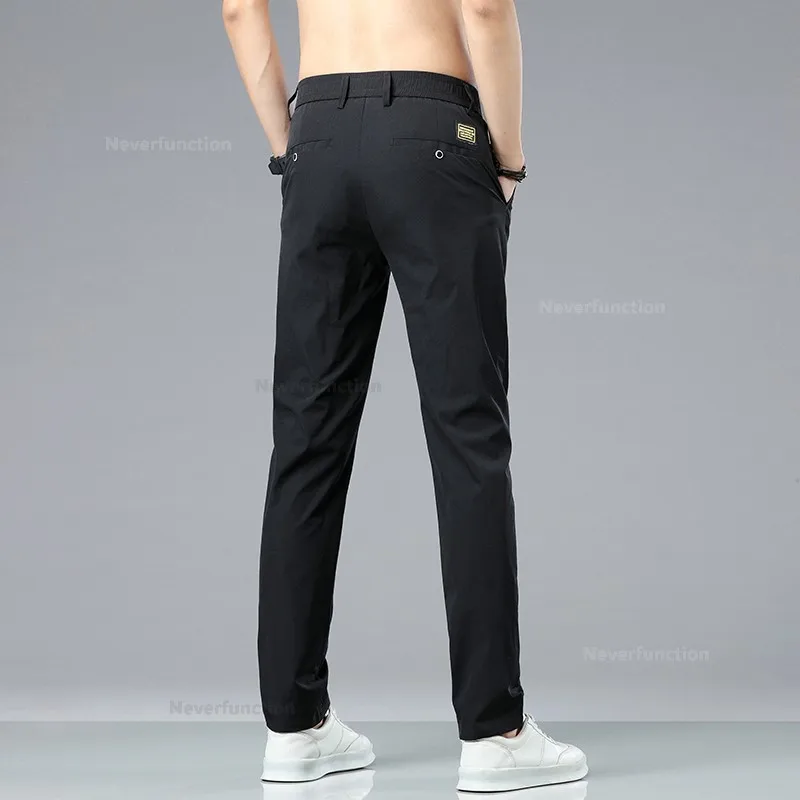 Summer Stretch Thin Pants for Men Business Solid Color Slim Straight Casual Formal Work Clothes Trousers Male 28-38