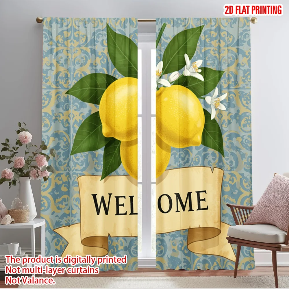 

2pcs 2D flat printing Scene Curtains Lemon Welcome Sign Fabric Without Electricity Holiday Decorations Use for All Occasions