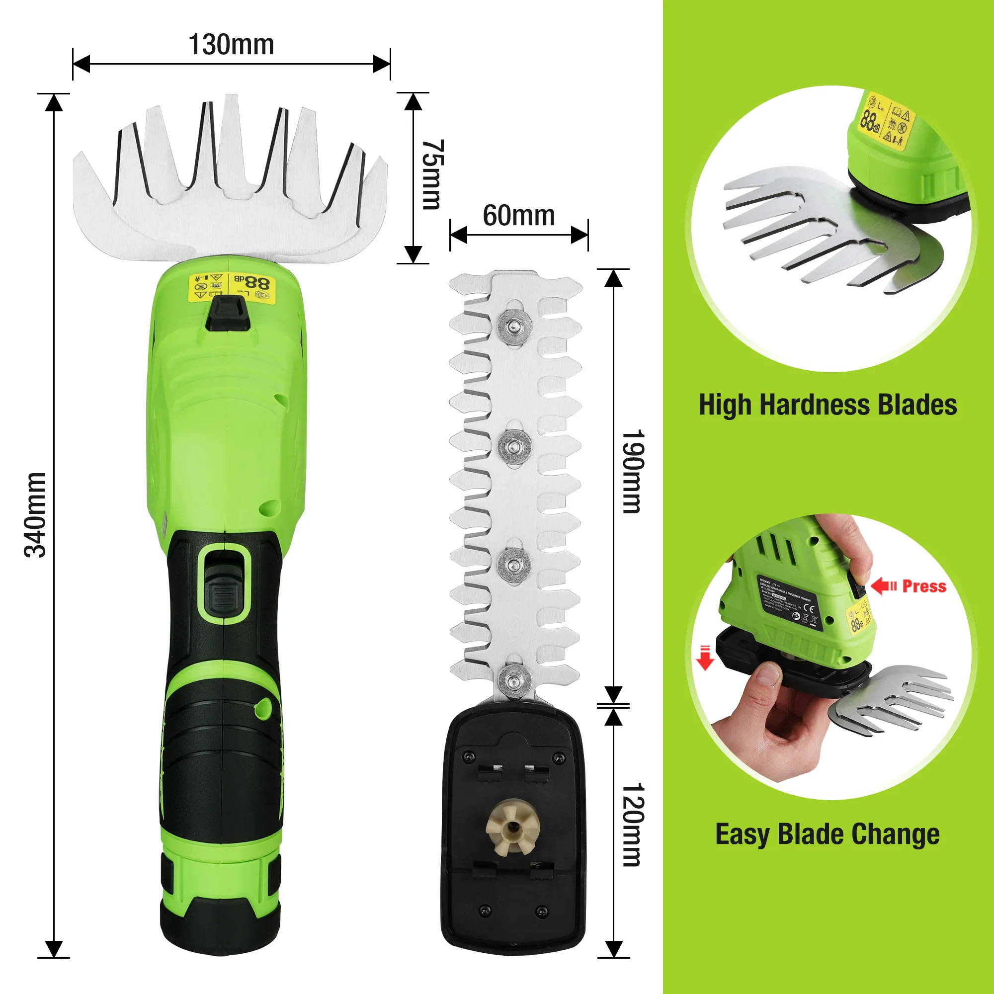 WORKPRO 12V Cordless Grass Shear &Shrubbery Trimmer Portable Hedge Cutter Trimmer 2 in 1 Rechargeable Garden Power Tool