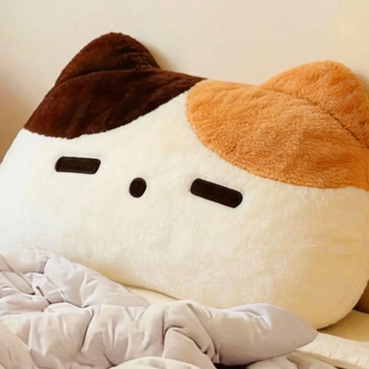 Soft Cute Calico Cat Headboard Backrest Cushion Plush Sofa Throw Pillow Lumbar Support for Dorm Bed Home
