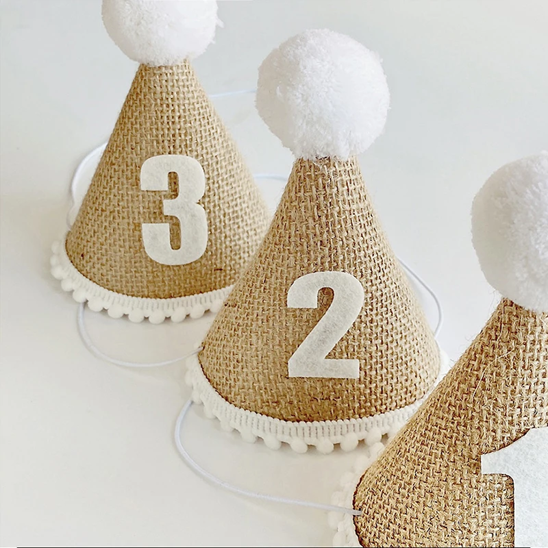 First Birthday Hat Crown Burlap Cap Kids Boy Girl Newborn 1st 2rd 3th Years Birthday Party Baby Shower Decoration Linen Headband