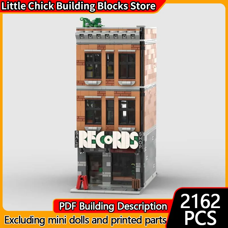 

City Street View Model MOC Building Bricks Records Shop Modular Technology Gifts Holiday Assemble Children Toys Suit