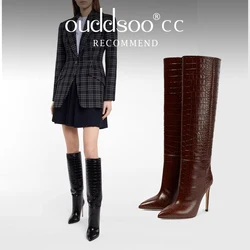 Ods Sexy Knee High Long Boots Alligator Print Thin High Heel Boots Women Boots Pointed Toe Women Boots Zapatos De Mujer Botas