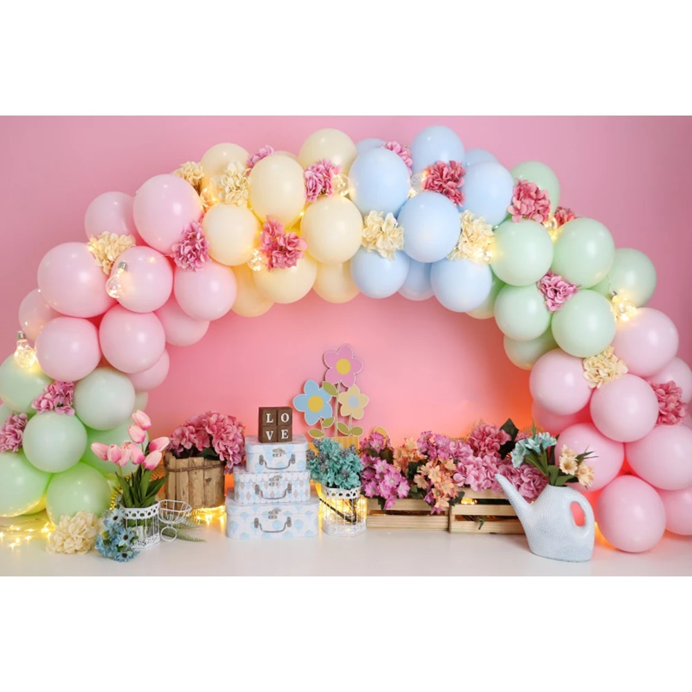 Newborn Baby 1st Birthday Party Backdrop for Photography Colorful Balloon Baby Shower Birthday Cake Smash Photo Background Props