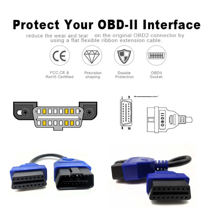 Obd2 Verlengkabel 16 Pin Obdii Obd 2 Eobd Uitbreiden 16pin Vrouwelijke Naar Mannelijke Connector Voor Auto Diagnostisch Hulpmiddel