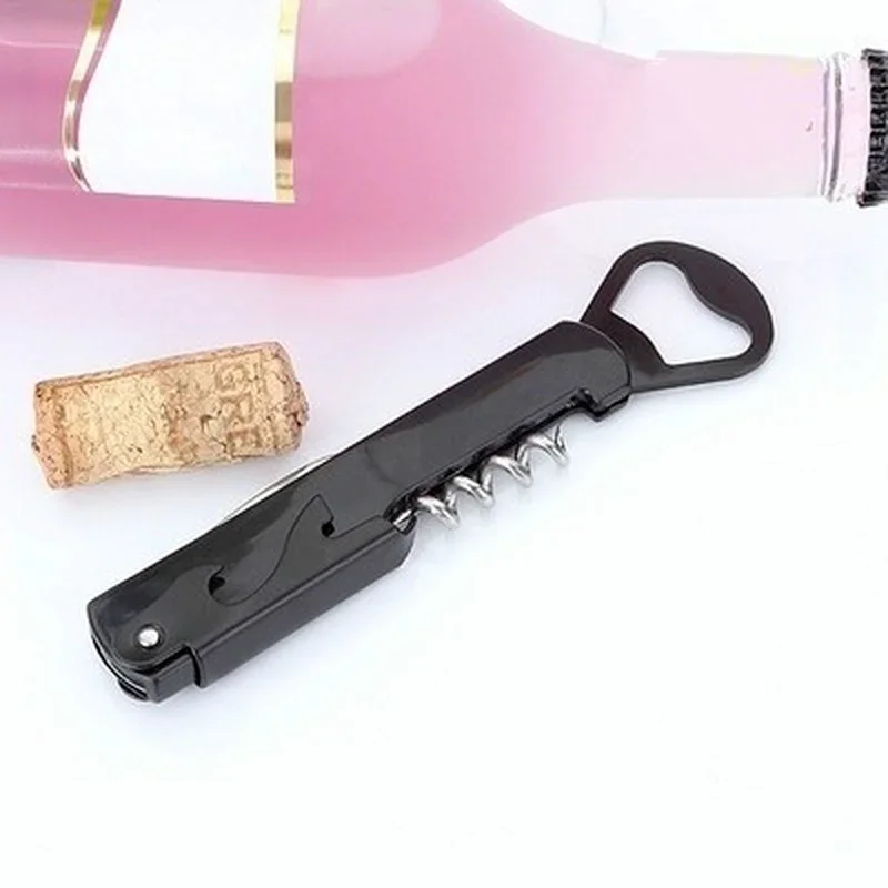 1Pc Multifunctional Wine Corkscrew Bottle Opener, Stainless Steel Waiters Wine Key with Plastic Handle, 3-in-1 Beer Opener Foil Cutter, Portable Wine Opener for Home Party Bar Kitchen Outdoor Use