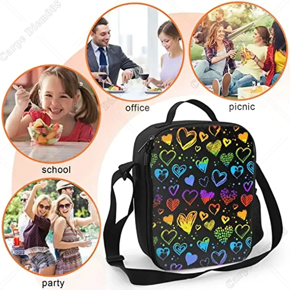 Rainbow Pride Isolierte Schulter-Lunchtasche, Lunchbox, wiederverwendbare tragbare Tragetaschen mit Tasche für Männer, Frauen, Kinder