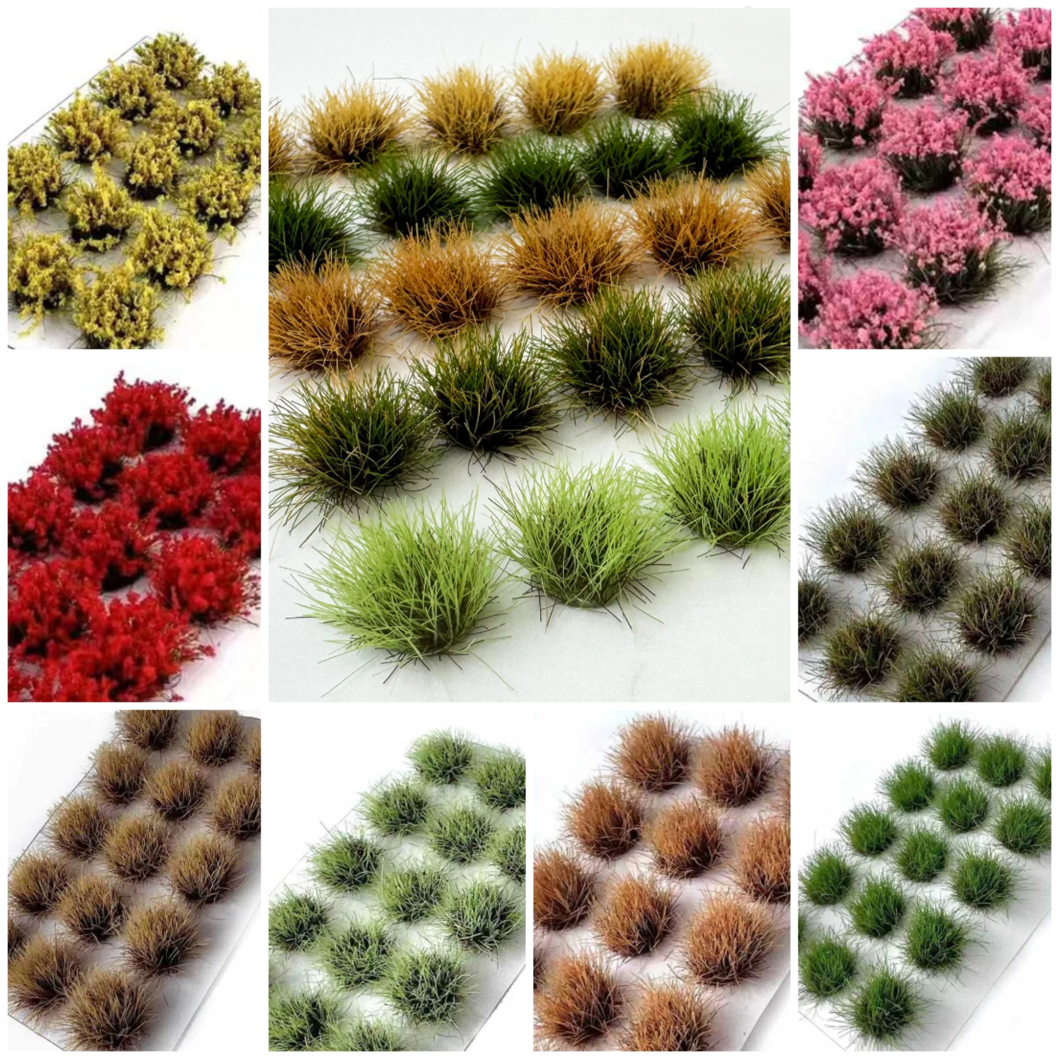 Grass Tufts and Miniature Flowers Cluster for Crafts,Diorama Grass Supplies,Model Grass Scene Accessories for Train Railroad