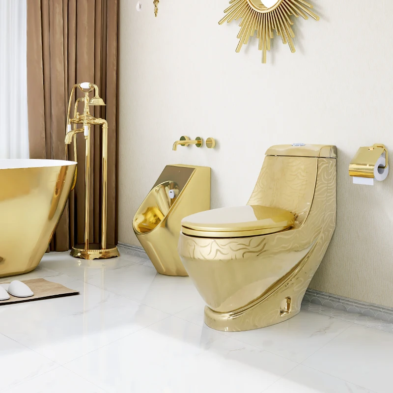 Golden ToiletGoodone Washdown Ceramic Bathroom Luxury One Piece Floor Mounted Porcelain Gold WC Toilet