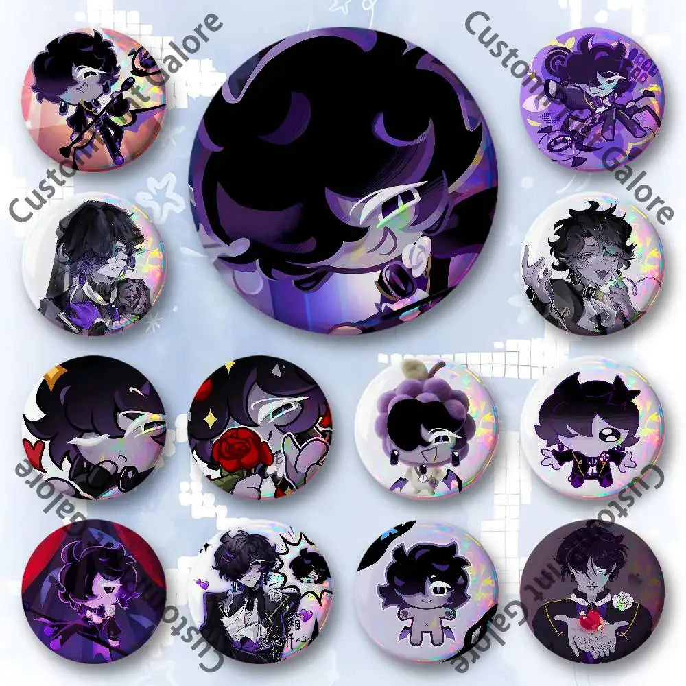 

Black S-Sapphire C-CookieS Customizable Badge Tinplate Brooch Laser Film Lapel Pin for Decoration Party Small Gifts