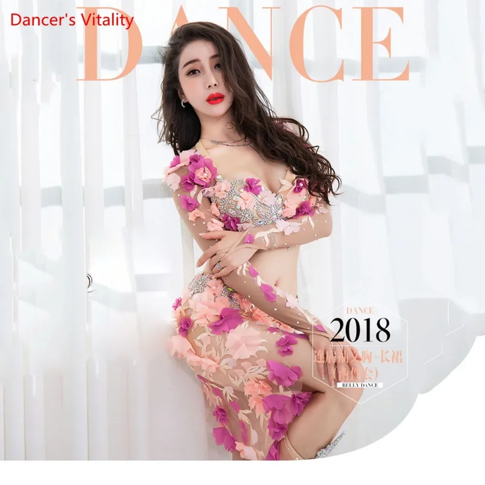 Professional Custom Made Belly Dance Performanceบริการผู้หญิง 2018 ใหม่แฟชั่นเซ็กซี่ชุดสูทหรูหรา + Sexyกระโปรงยาว 2pcs