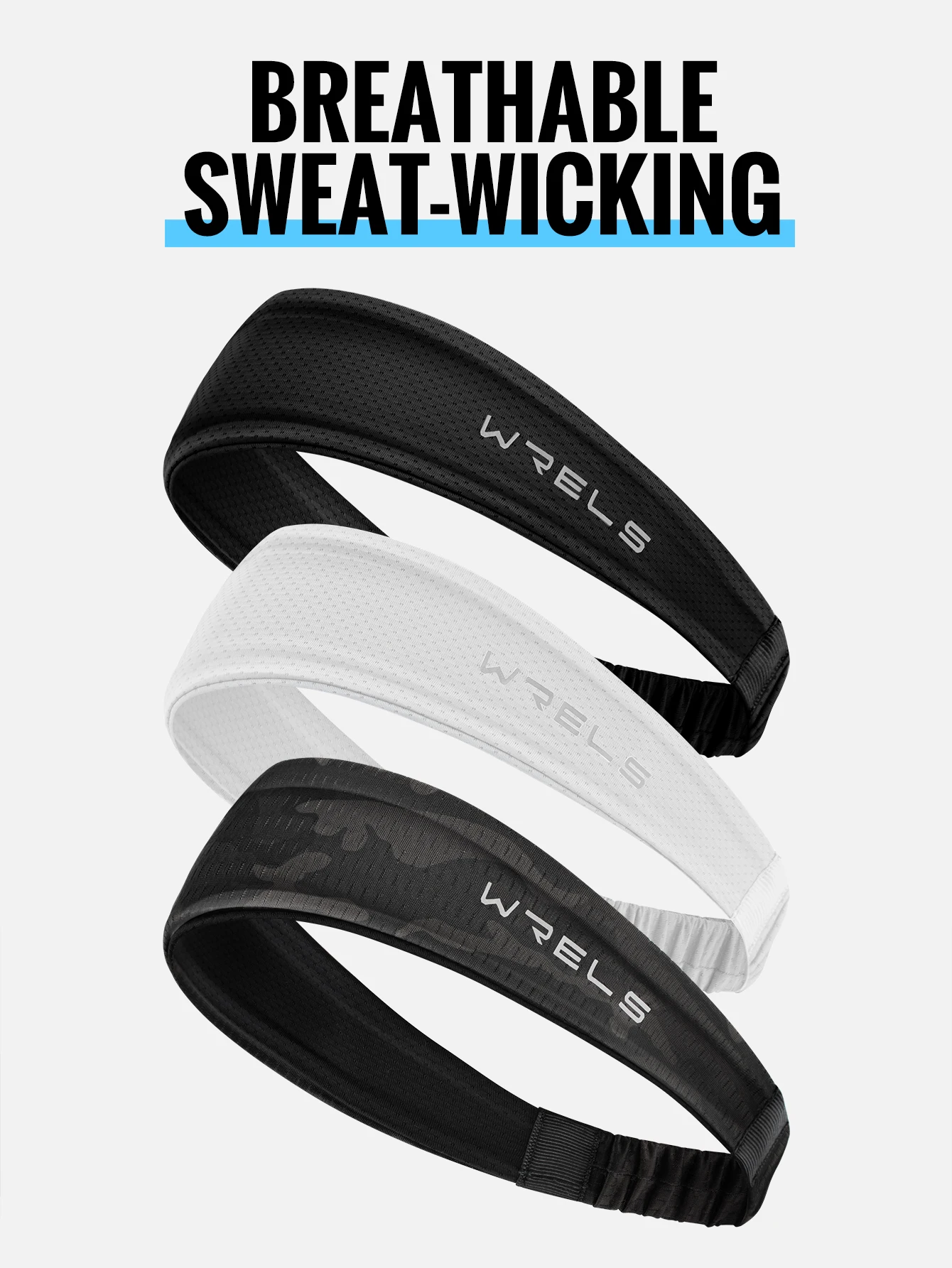 WRELS Anti-Rutsch-Sport-Stirnband für Herren und Damen, Schweißband, schnell trocknend, atmungsaktiv, saugfähig, elastisch, für Radfahren, Fitness, Laufen – Detail 2