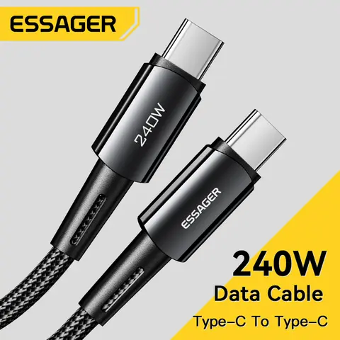 Essager 240W USB 유형 C-C 케이블 PD 고속 충전 6A 빠른 충전기 USB C 와이어 Macbook Pro 2021 Xiaomi Huawei for iPhone 16