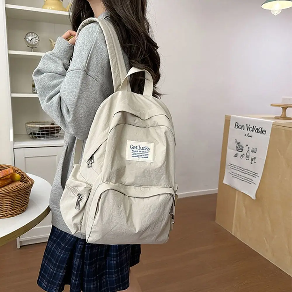 Casual Lightweight Travel Backpack Nylon Korean Style Solid Color Backpack Waterproof Large Capacity Student Schoolbag Outdoor