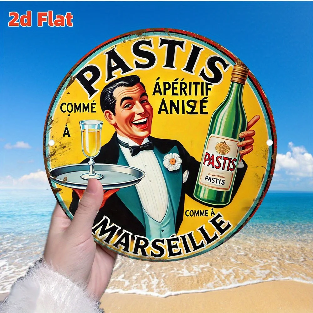 Decoración de Pared de Metal de Aluminio con Licor de Anís de Marsella Vintage - Impermeable y a Prueba de Polvo, Decoración de Bar Francés Vintage