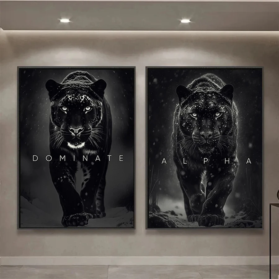 Diamond Embroidery Black and White Animal Black Panther Inspirational Text Diamond Mosaic Painting Cross Stitch Wall Decor×2PCS