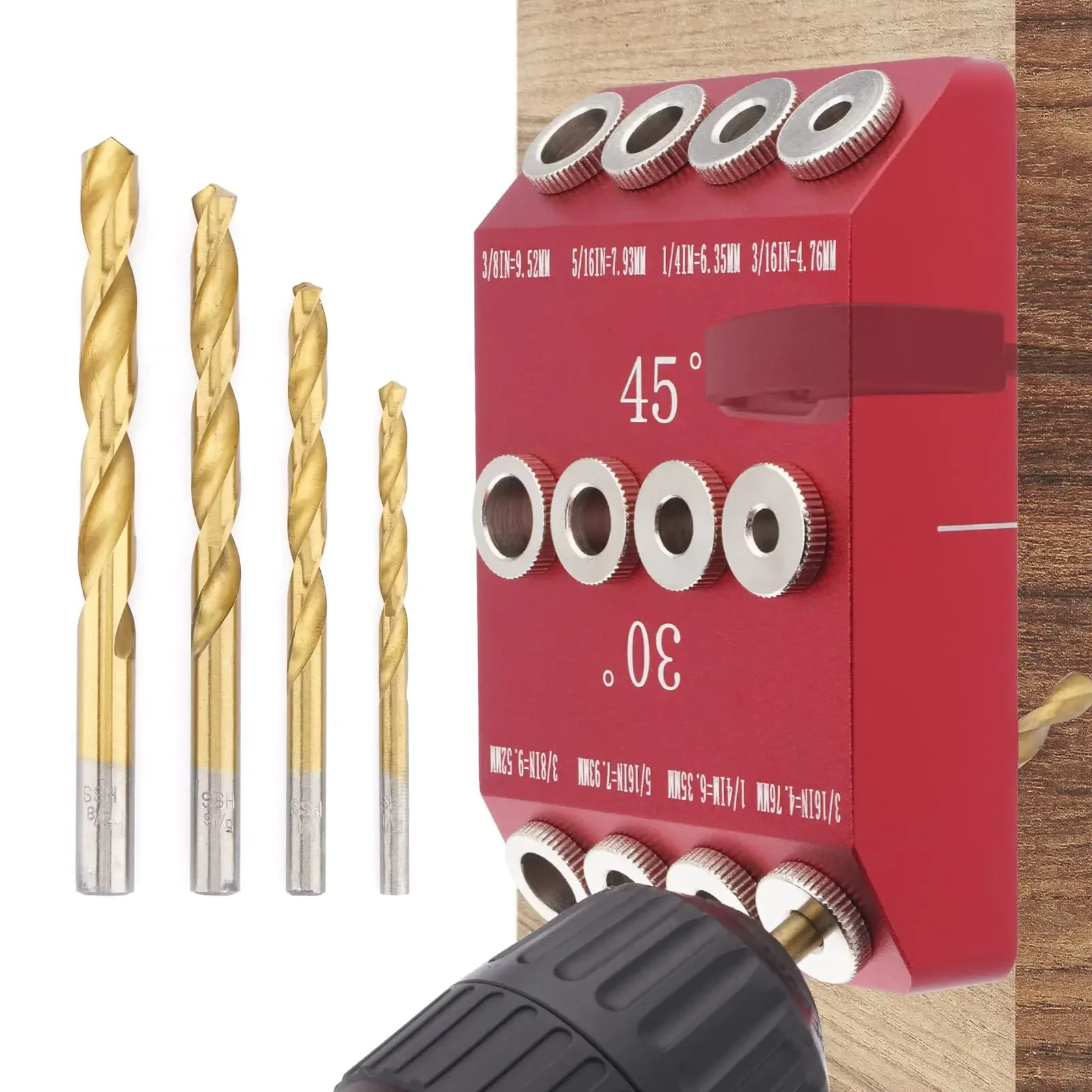 

30/45/90 Degree Angle Oblique Pocket Hole Jig British Drill Guide Dowel Jig Kit Wood Drill Locator Inclined Hole Plug Jig Broca