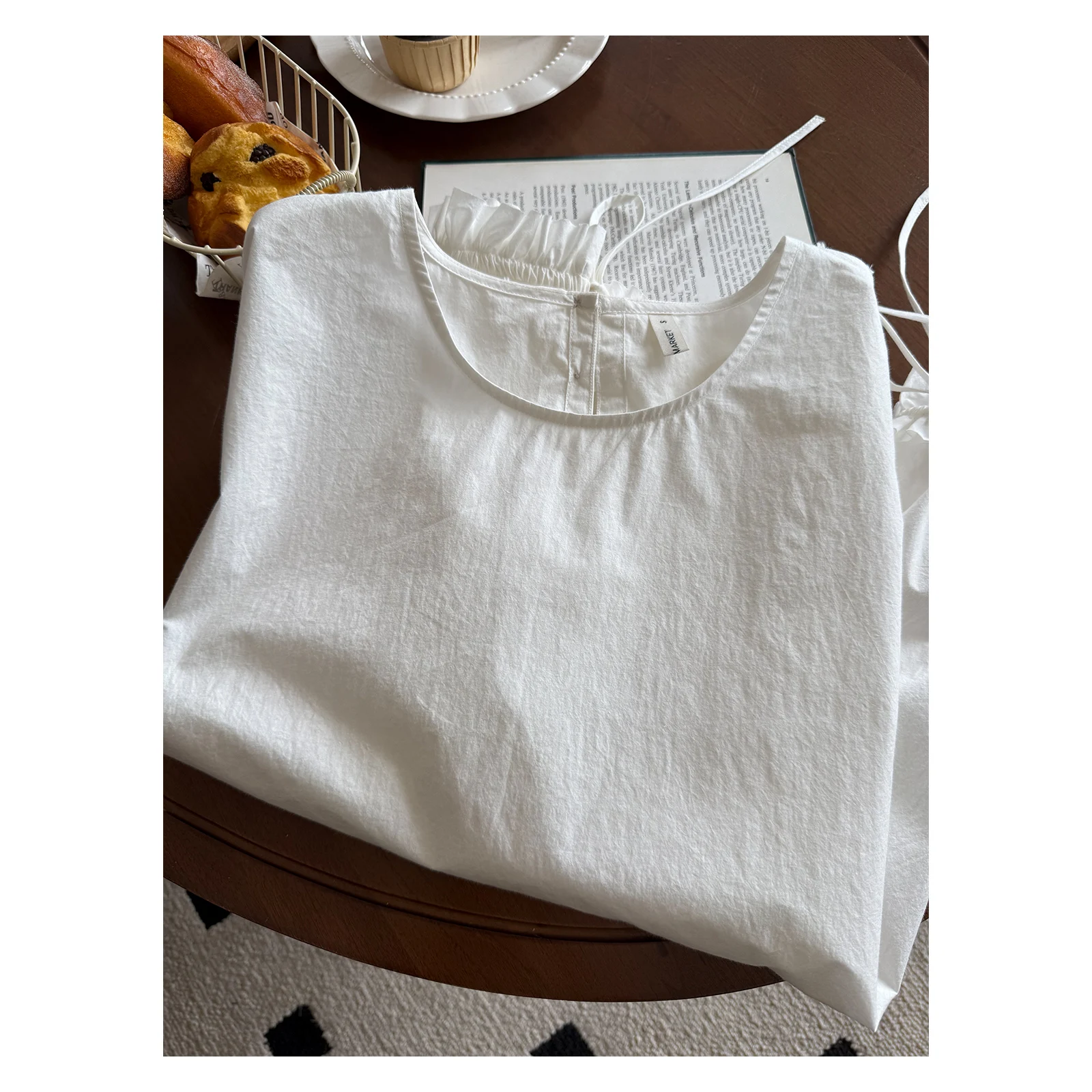 

July White Lace Trim Belted irt Casual Loose Fit Breathable Cotton ort Sve Women's Comfortable Summer irt