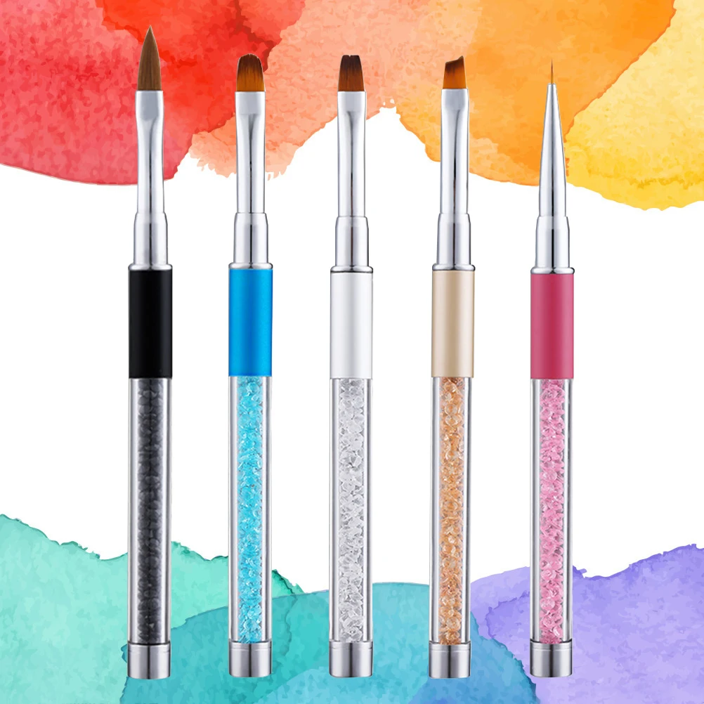 

5pcs Acrylic Diamond Pen Long Handle Nail Brushes Manicure Essential Durable Art Brush Set Professional Home Use Gift Starter