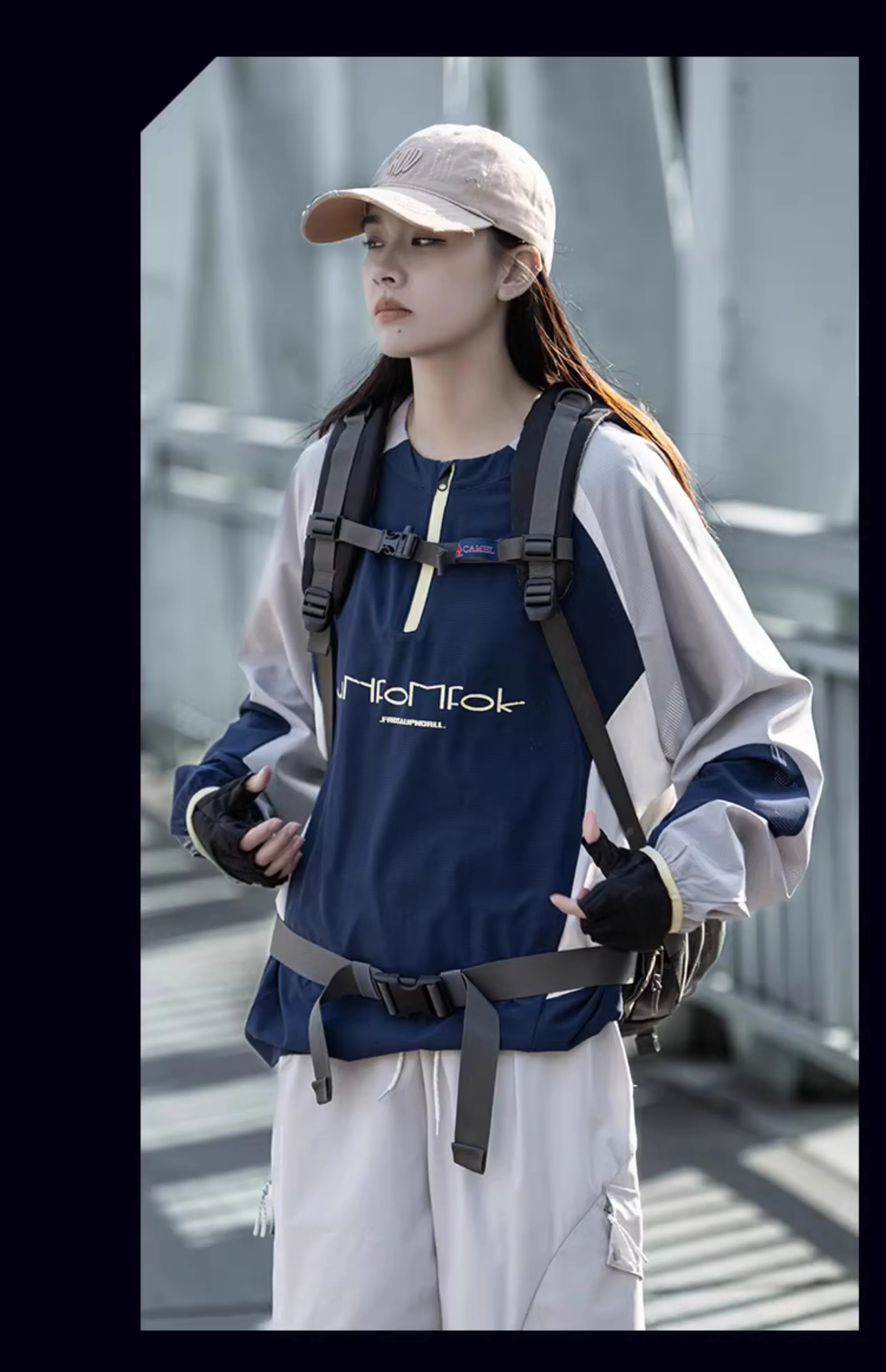 Contrast Color Design Quick Dry Half-zipper Cycling Hoodies Summer Man High Street Outdoor Tactical Long Sleeve Tops